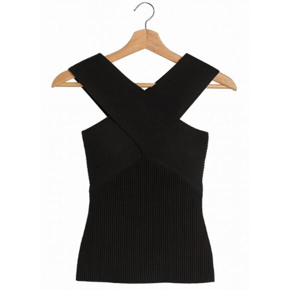 MAJE Manhattan Ribbed Stretch-knit Top Black NWT Size XS (1) - Picture 2 of 3